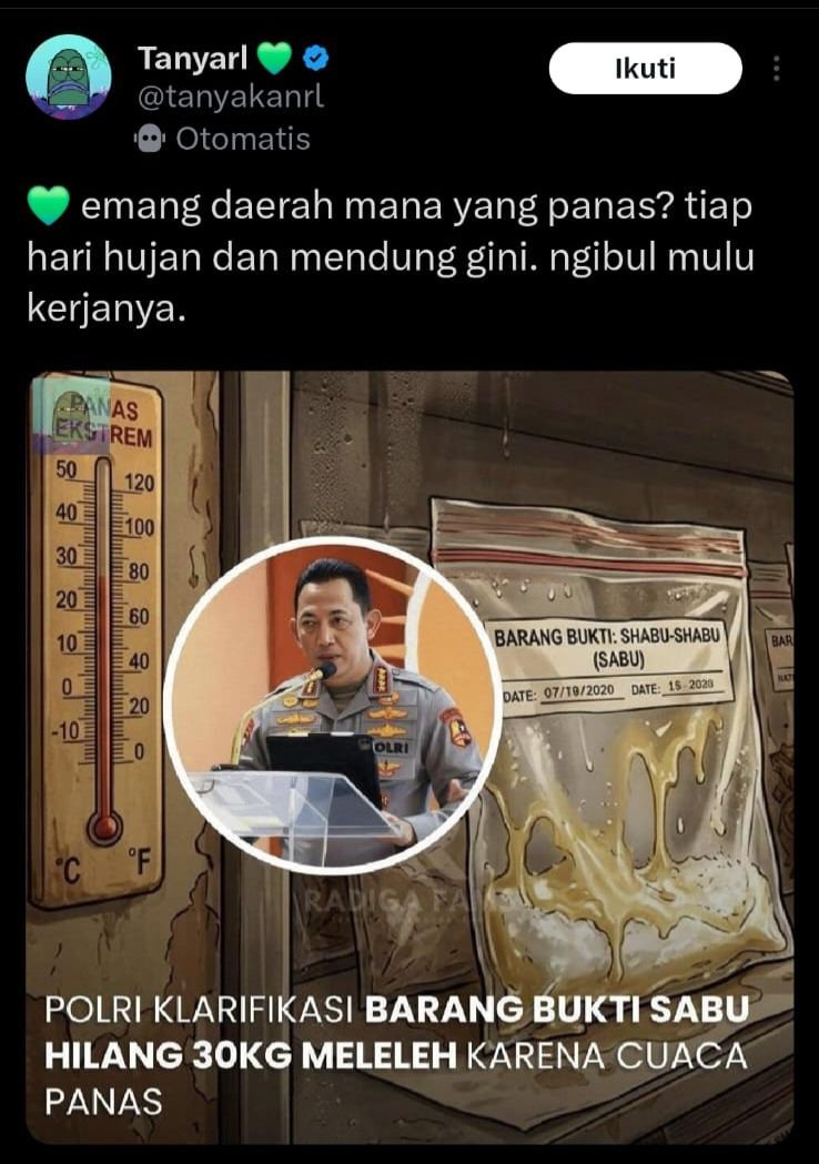 Polri Bantah Kabar 30 Kg Sabu Hilang karena Cuaca Panas, Sebut Informasi Hoaks